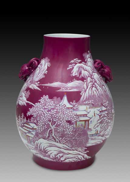 玛瑙红雪景山水