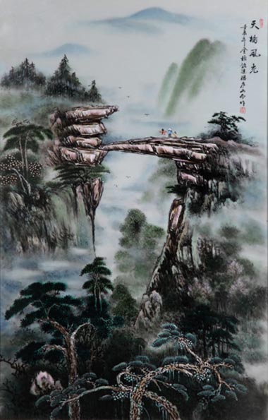 釉上彩-天桥风光